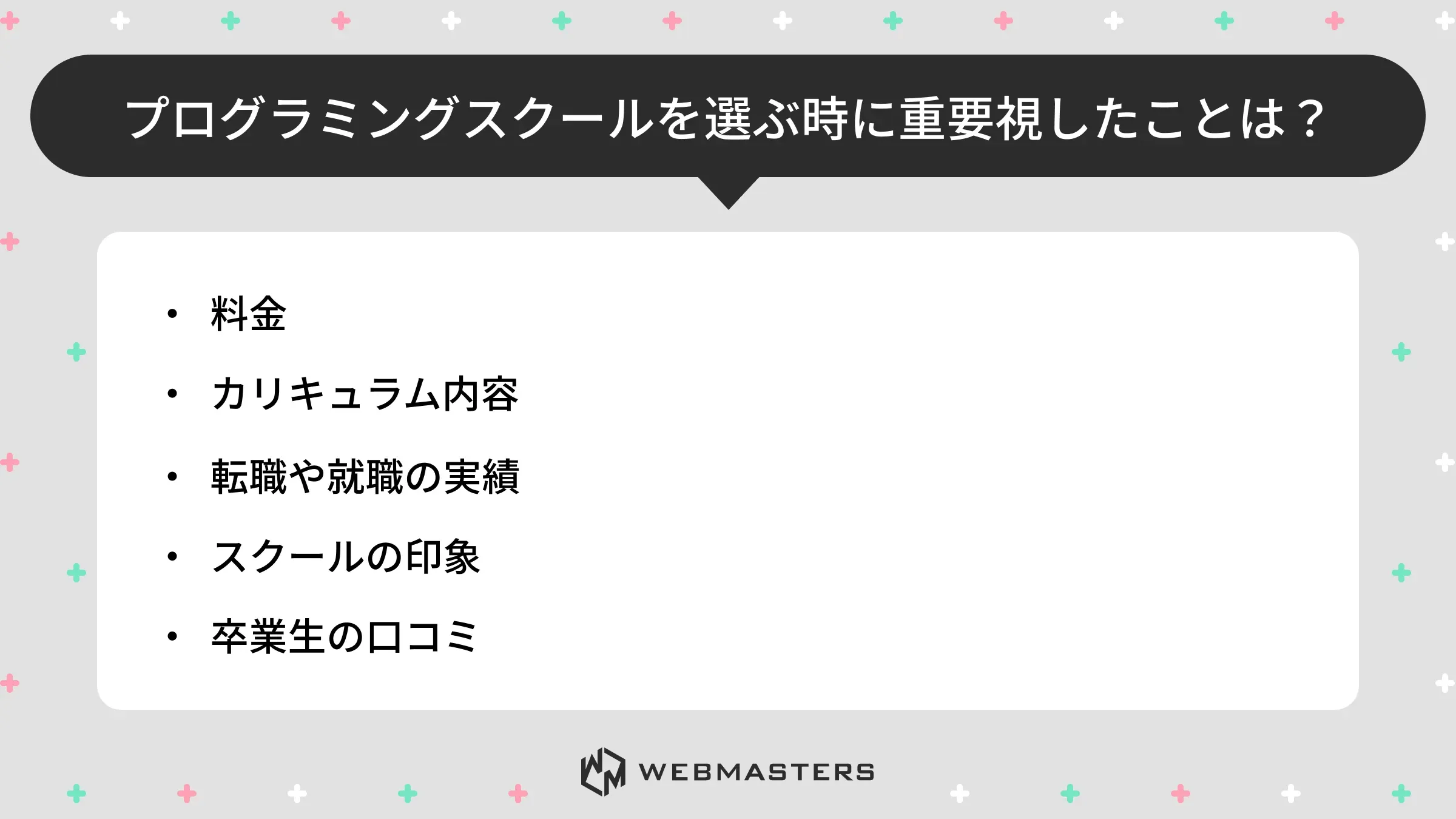 プログラミングスクールを選ぶ時に重要視したことは？